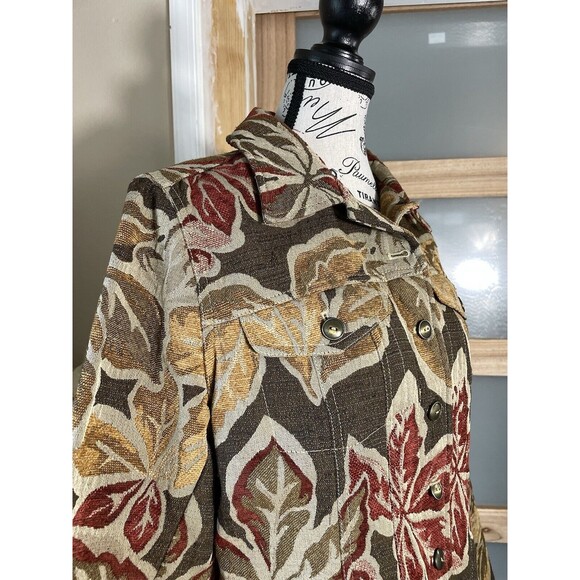 Laura Ashley Womens Jacket Medium Brown Floral Button Front Pockets Collar - Picture 9 of 9